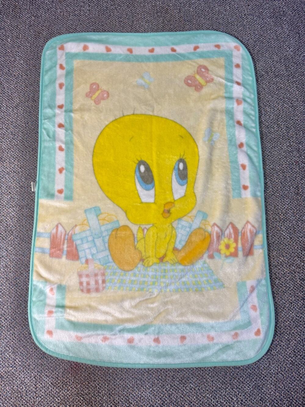 Vintage Baby Looney Tunes Baby Tweety Bird Pastel Infant Blanket 28x42